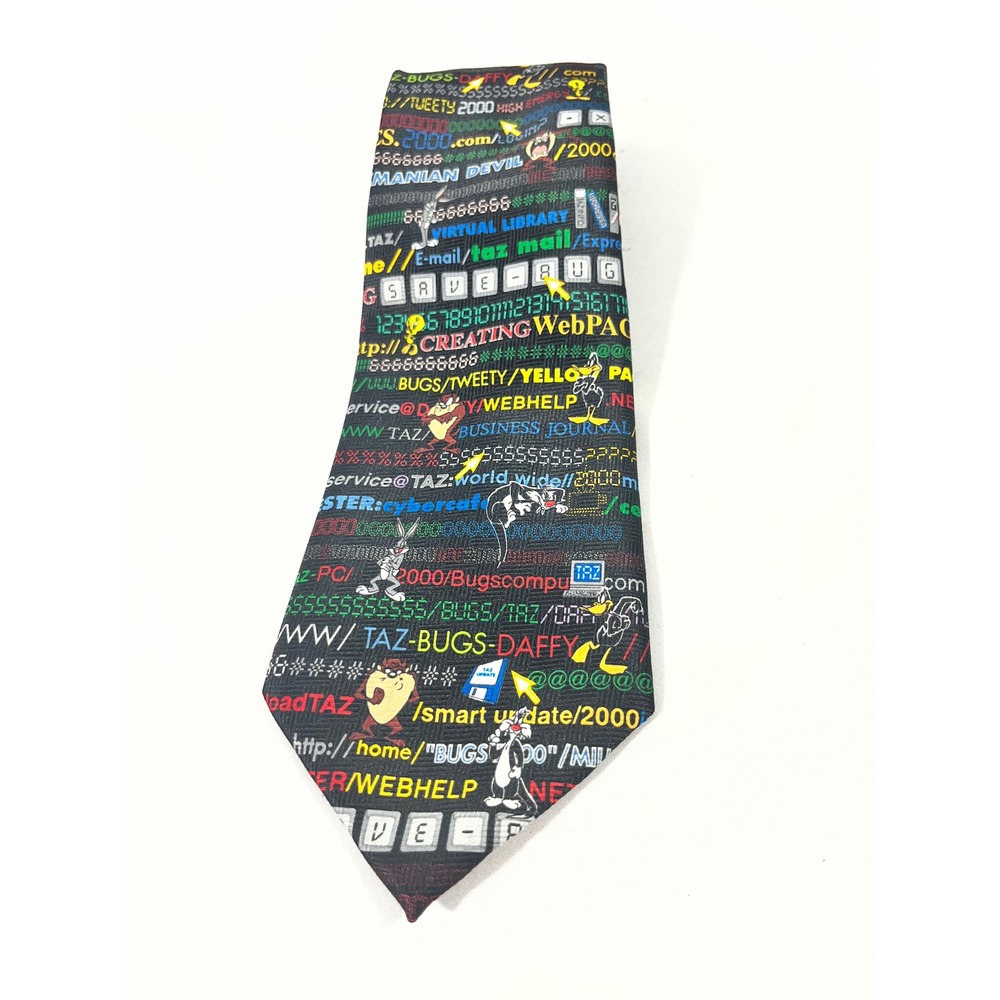 Vintage 2000 Looney Tunes Tie Mens Bugs Bunny Daffy Duck Y2K Internet Web Theme